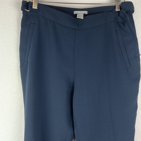 H & M Tailored Capri Blue adjustable Belted Waist and Side Zip Dress Pant Size 8 - Picture 7 of 10